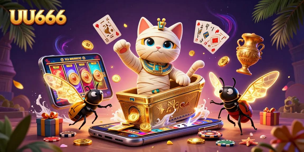 UU666 offers thrilling adventures with a cartoon mummy cat and vibrant casino action.