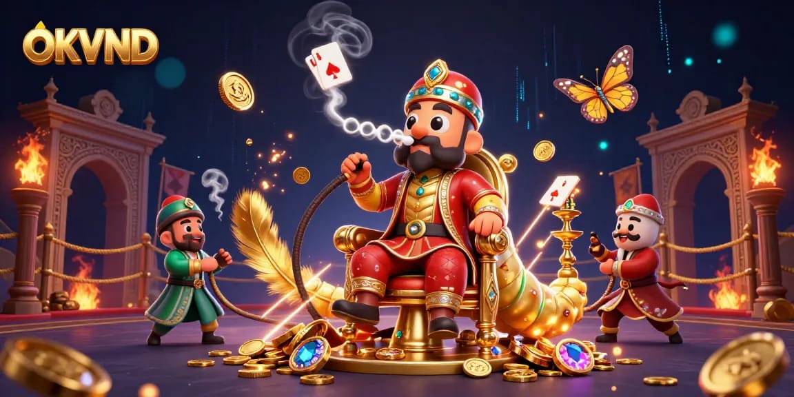 Engage with OKVND in this vibrant 3D illustration showcasing unique gambling elements.