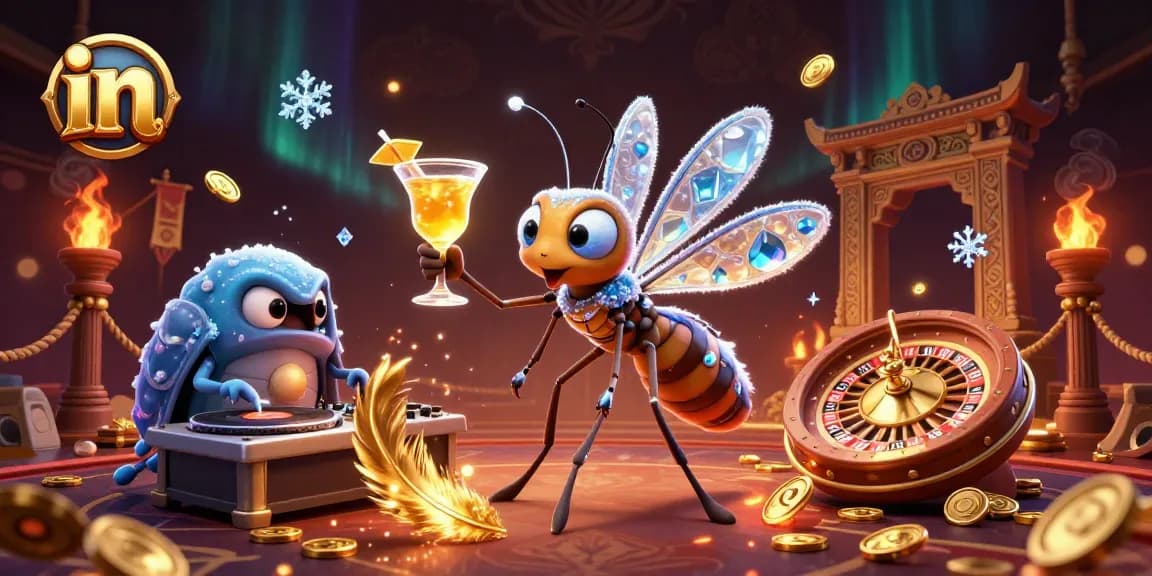 Betting strategies in a vibrant casino scene featuring frozen-in-amber insects and dynamic gaming elements.