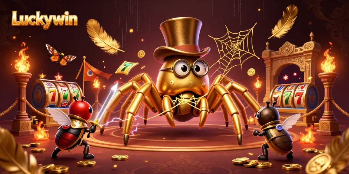 Experience thrilling gameplay with Luckywin, where a golden tarantula spins winning chances amidst a vibrant casino.