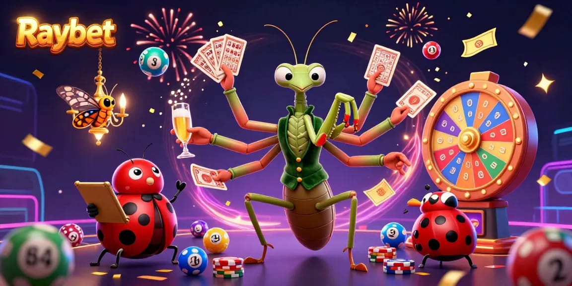 Experience winning moments at Raybet with vibrant 3D casino action featuring a unique giant mantis!