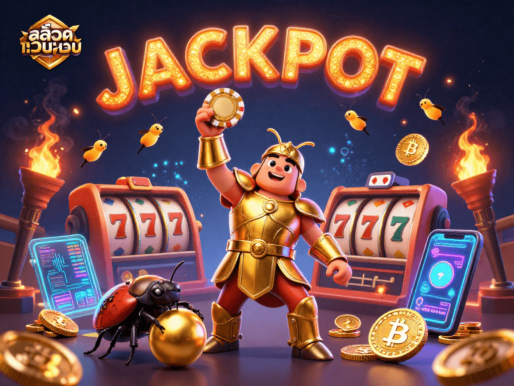 Spin to win at สล็อตเว็บตรง with an exhilarating slot scene showcasing 3D characters and vibrant casino elements!