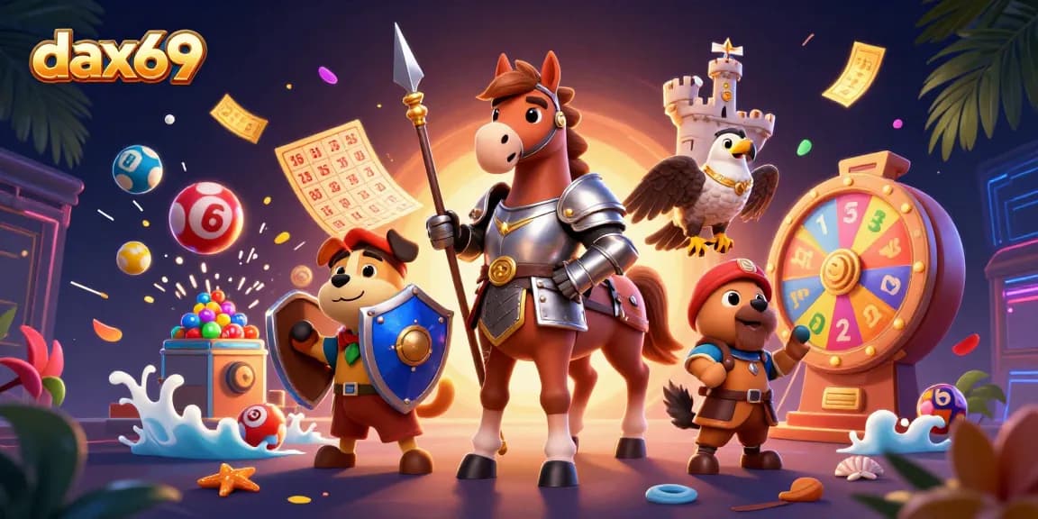 Dax69 mengasyikkan pemain slot dengan karakter ksatria, anjing, dan falcon di dunia kasino 3D.