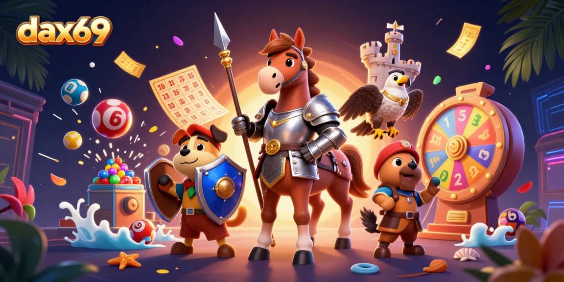 Dax69 mengasyikkan pemain slot dengan karakter ksatria, anjing, dan falcon di dunia kasino 3D.