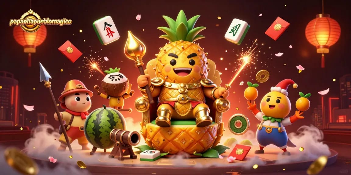 Pemain papantlapueblomagico memenangkan jackpot besar sambil merayakan di kasino tropis yang meriah.