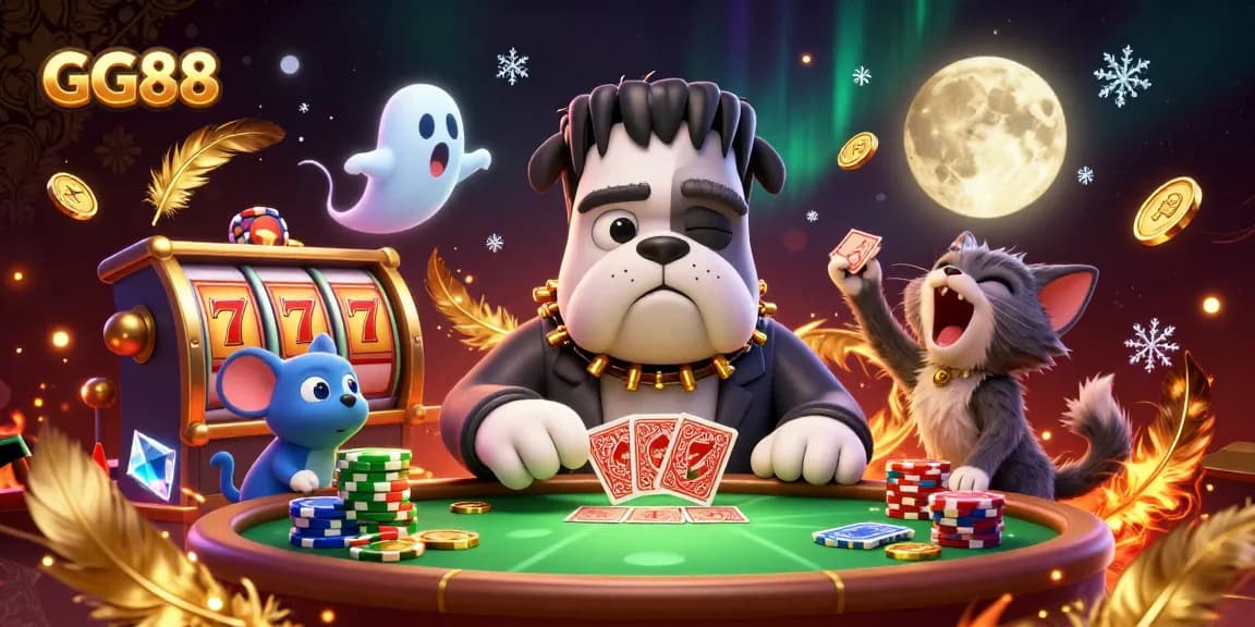 Experience the excitement of GG88 with cartoon characters in a vibrant casino setting, featuring colorful gaming elements.