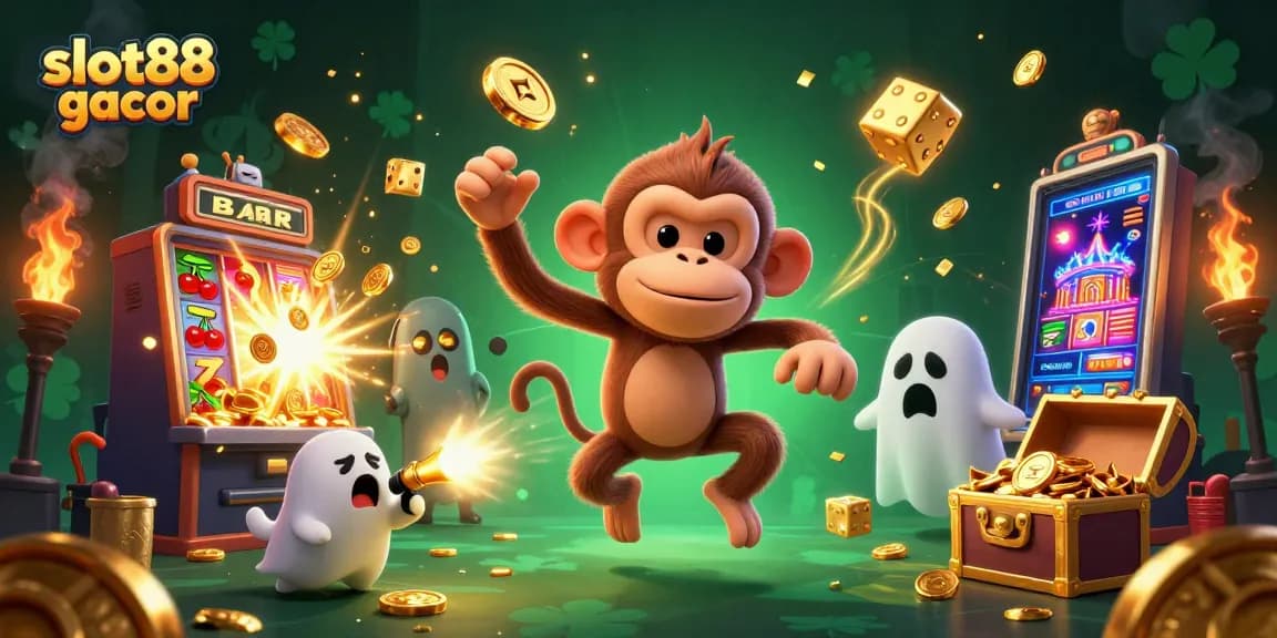 Kesenangan bermain slot88 gacor di kasino dengan hantu lucu dan mesin slot yang meledak.