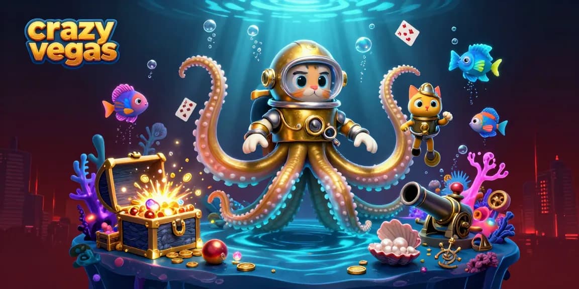 Engage in crazyvegas excitement with kraken treasure and bioluminescent elements in a vibrant underwater scene.