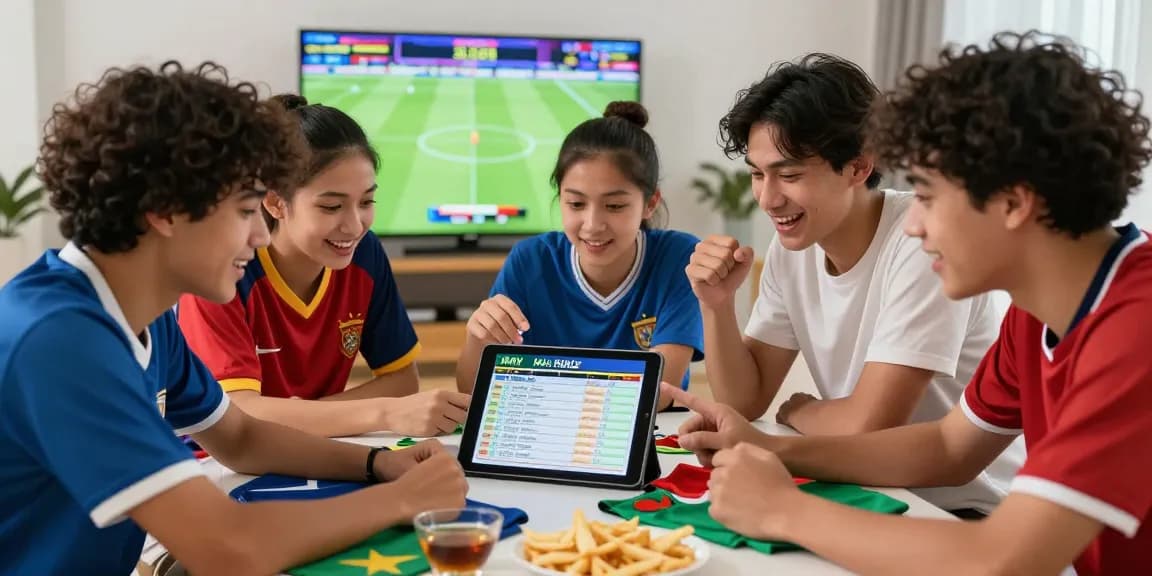 Engaging sports betting experience at home with friends reviewing Daftar Bola88 mix parlay slips.