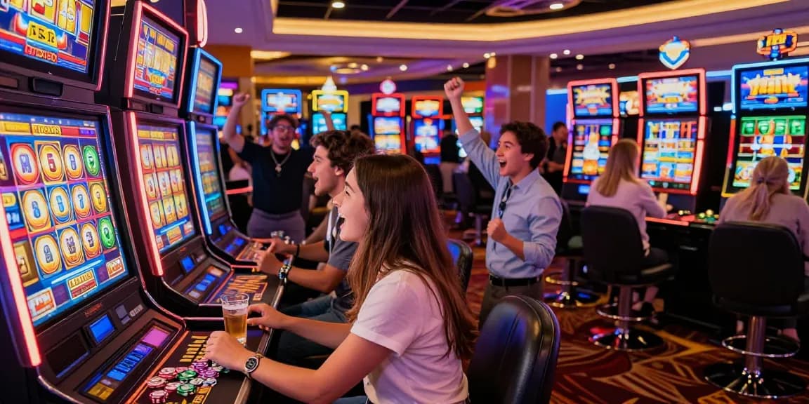 สมัครfun88 players enjoying high RTP slots at a lively casino