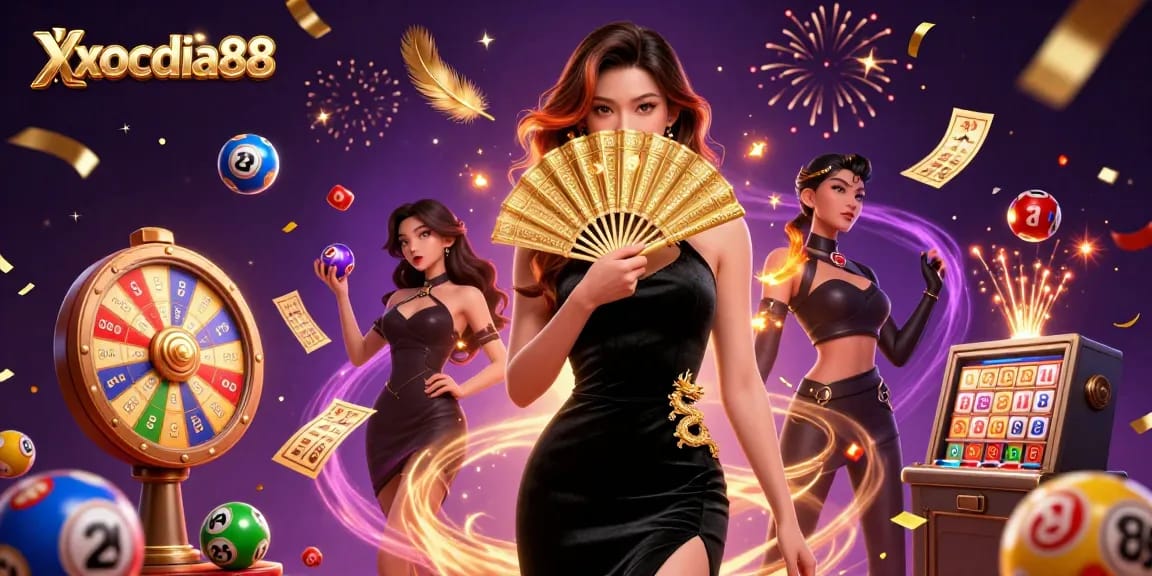 Xocdia88's vibrant gaming scene showcases thrilling lottery elements and captivating characters in action.