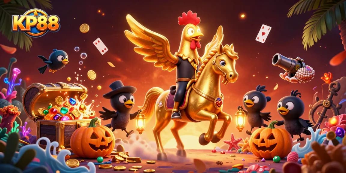 Experience the thrilling action at KP88 with a golden rooster in a casino adventure full of treasures and excitement.