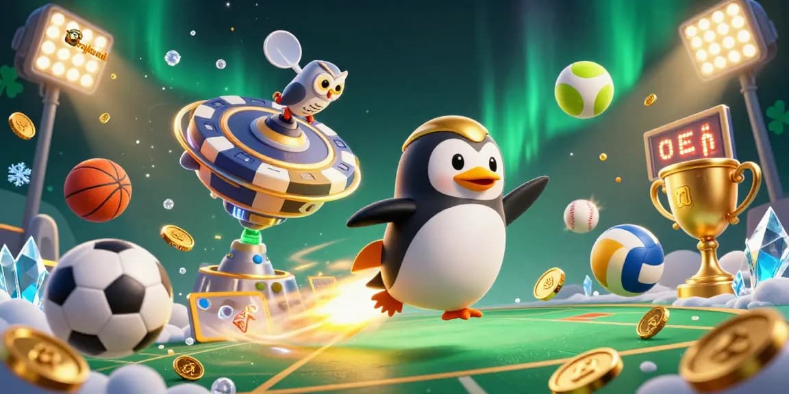 Rasakan keseruan rajakadal di dunia permainan kasino dengan penguin emas yang meluncur dengan koin!