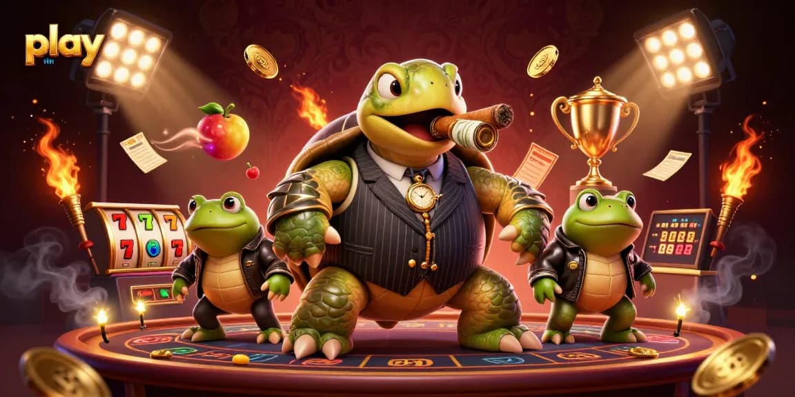 Play iwin and enjoy thrilling slot games with vibrant cartoon characters in a luxurious casino.