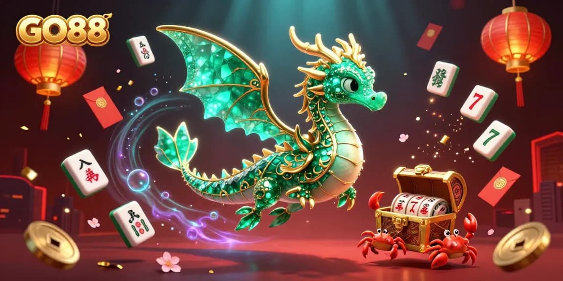 Experience the vibrant world of GO88 with rich casino elements and a fantastical sea dragon.