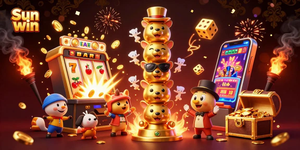 Win big with Sun win in this vibrant 3D casino scene featuring dynamic game elements and a jackpot explosion.