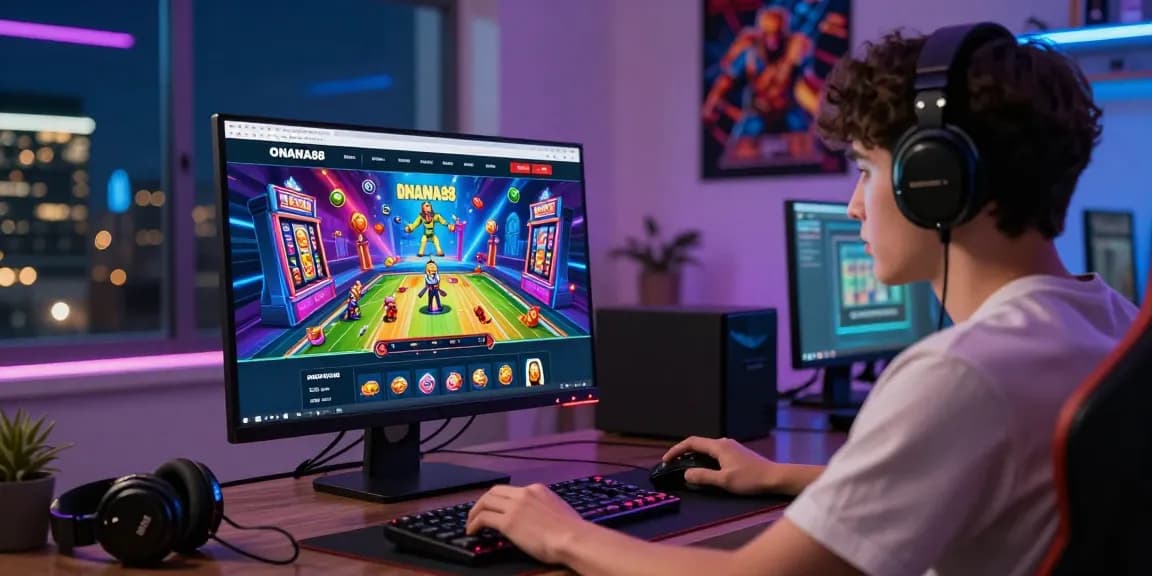 Engaging gamer enjoying ONANA88 online platform with thrilling visuals.