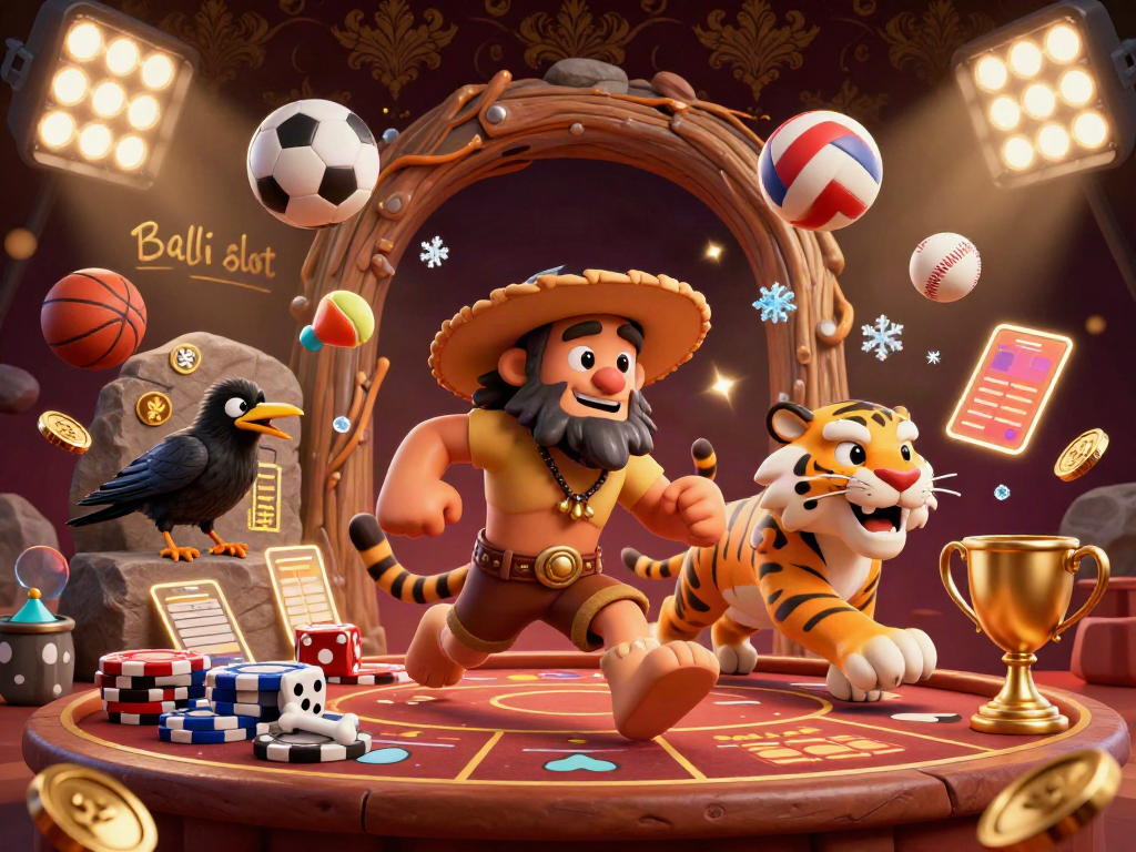 Bali slot gaming scene with cartoon characters, showcasing a vibrant prehistoric-themed casino experience.