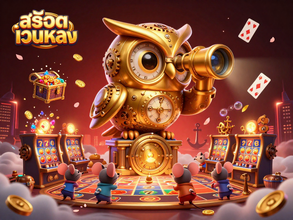 Experience the excitement of สล็อตเว็บตรง with a vibrant 3D illustration showcasing a dynamic casino scene.