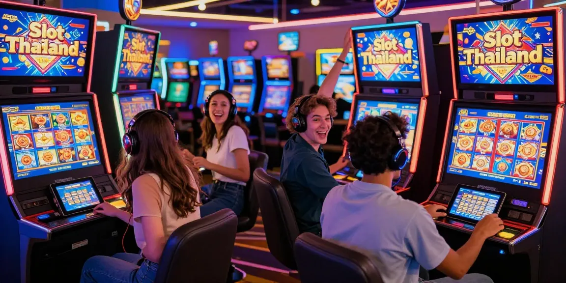 Exciting gaming moment at an online casino showcasing slot thailand with friends enjoying vibrant gameplay.