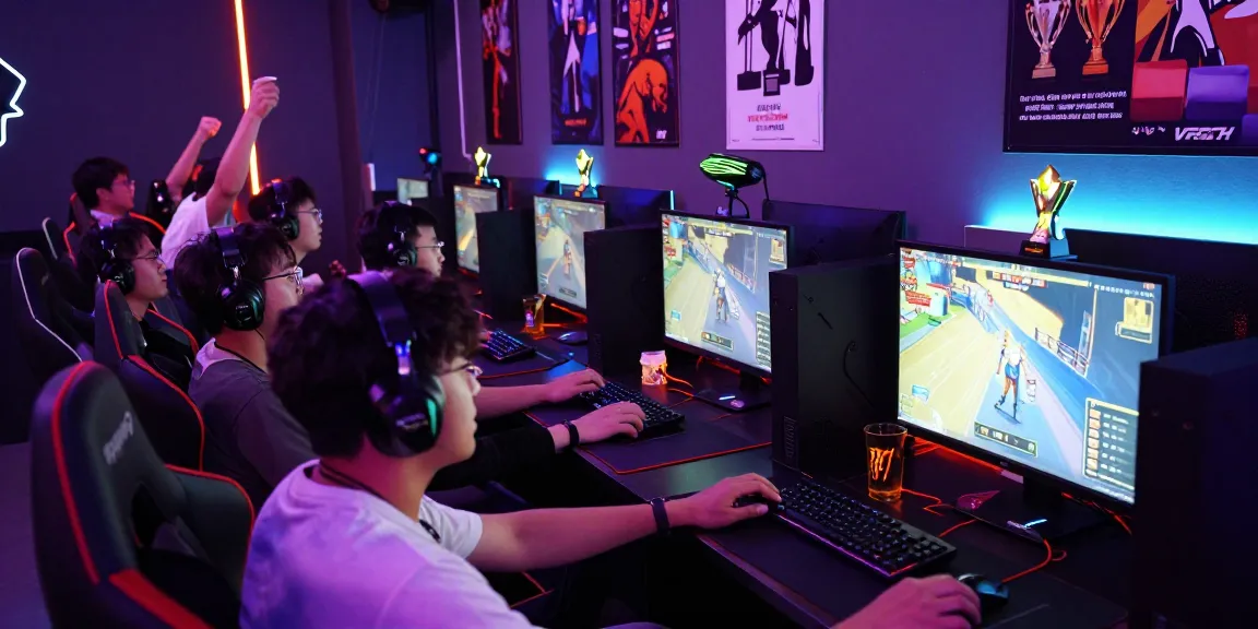 Pemain terjun4d berkompetisi di arena game dengan suasana meriah, penuh semangat.