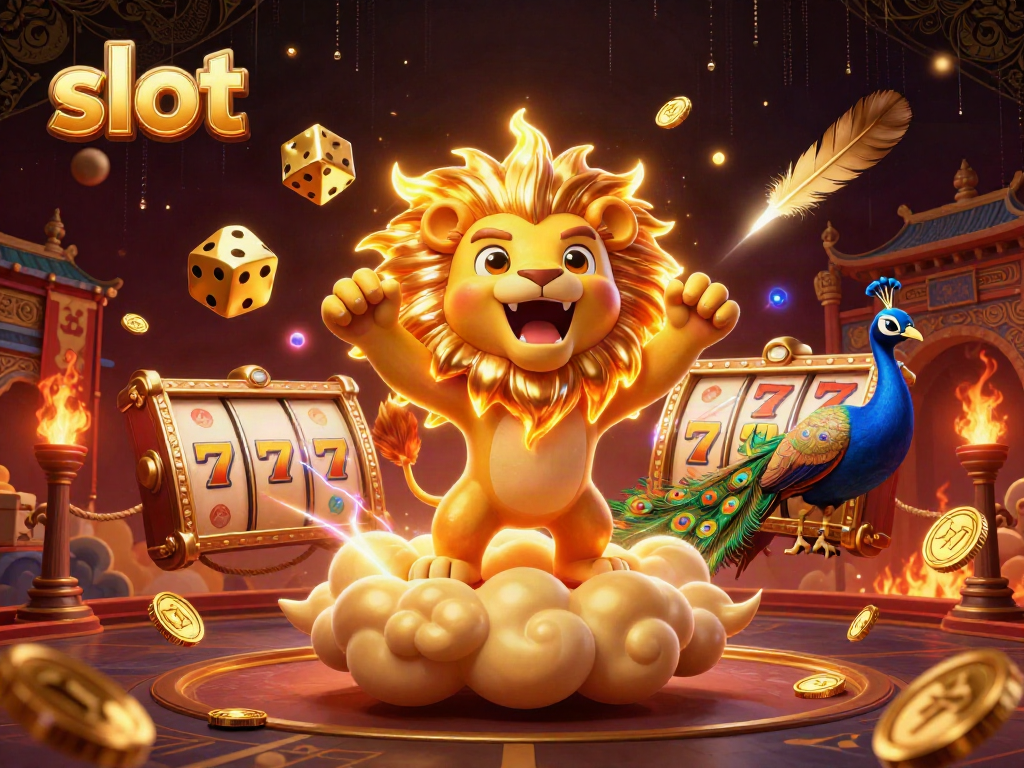 Experience thrilling slots action with vibrant visuals of lucky 7s and golden dice in a stunning cartoon scene.