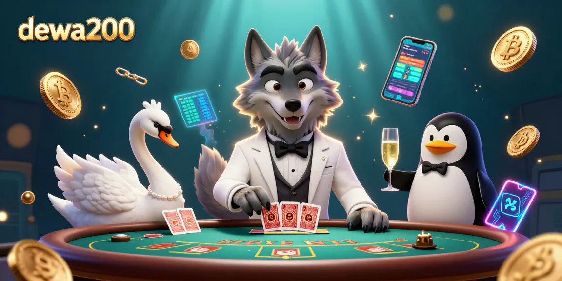 Menghadirkan dewa200, karakter kasino 3D di meja baccarat yang menampilkan kartu dan sampanye berkelas.