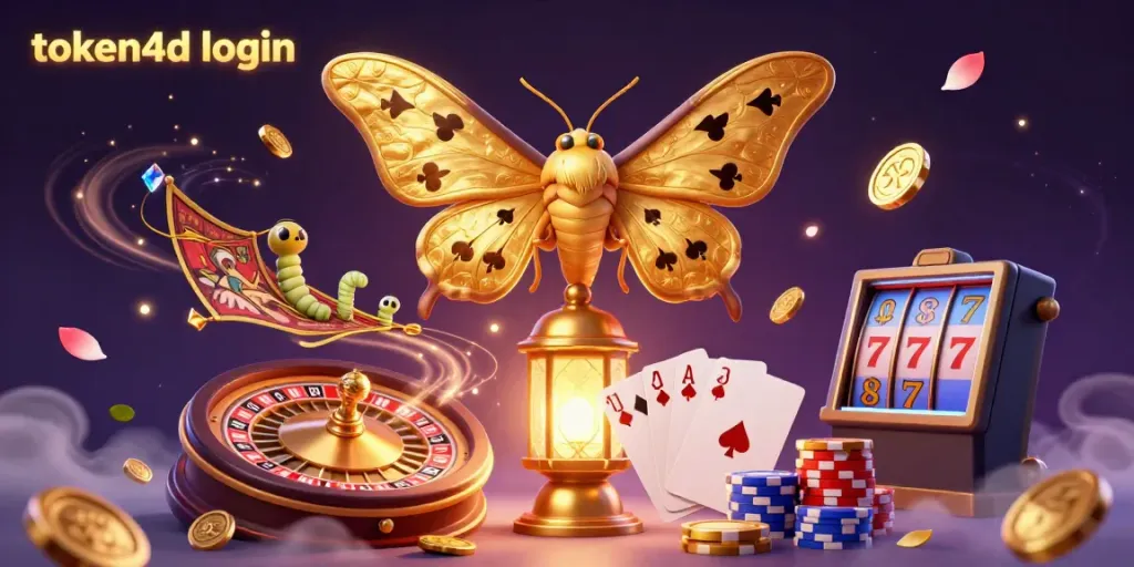 Ilustrasi 3D detail tinggi menampilkan karakter dan elemen kasino dengan tema token4d login.