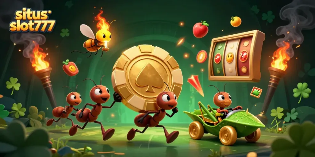 Engage with situs slot777 through energetic characters in a vibrant, ultra-detailed casino scene.
