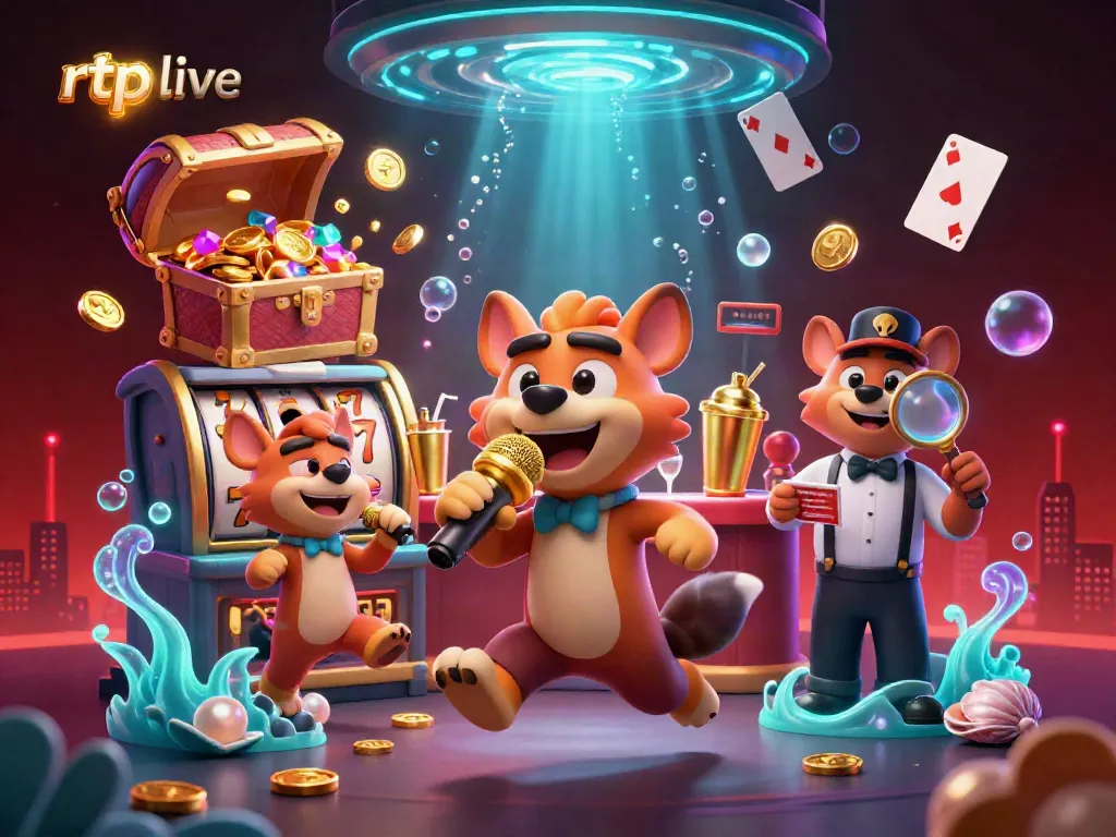 Experience the excitement of rtp live in a vibrant comedy casino with hyenas celebrating winnings.
