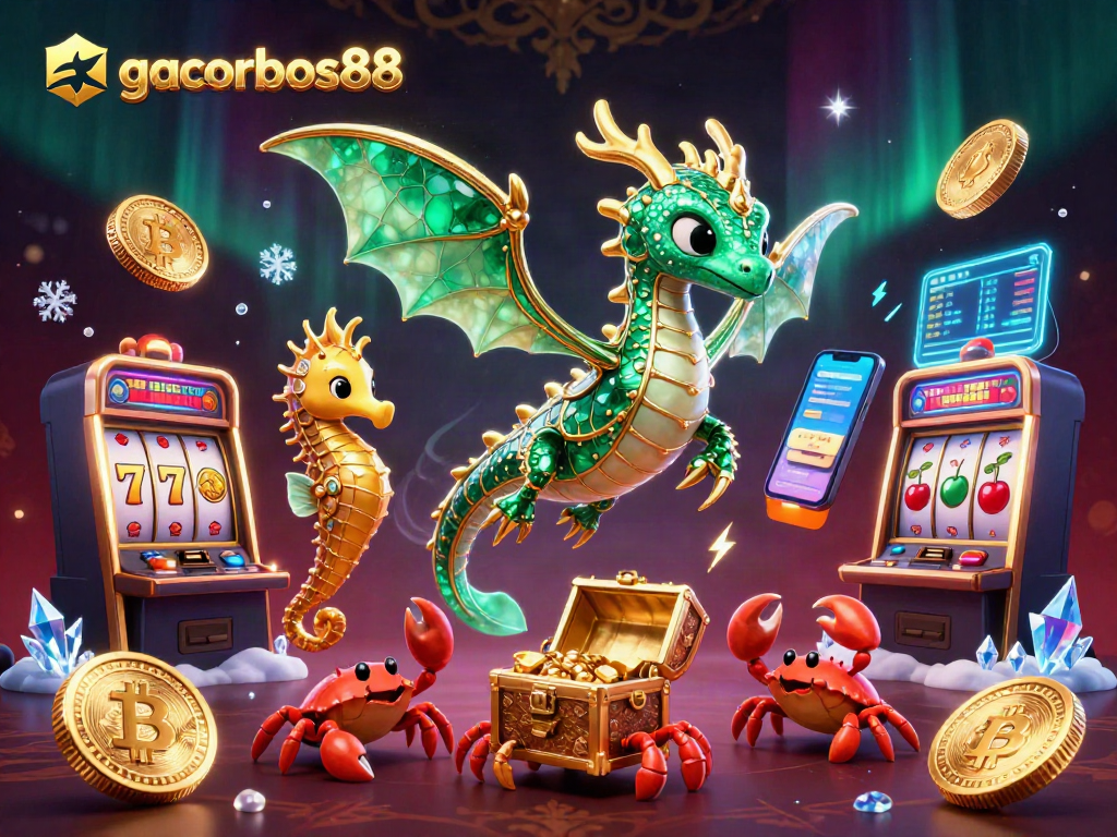Experience the thrilling slots at gacorbos88 with vibrant sea creatures and dynamic crypto elements.