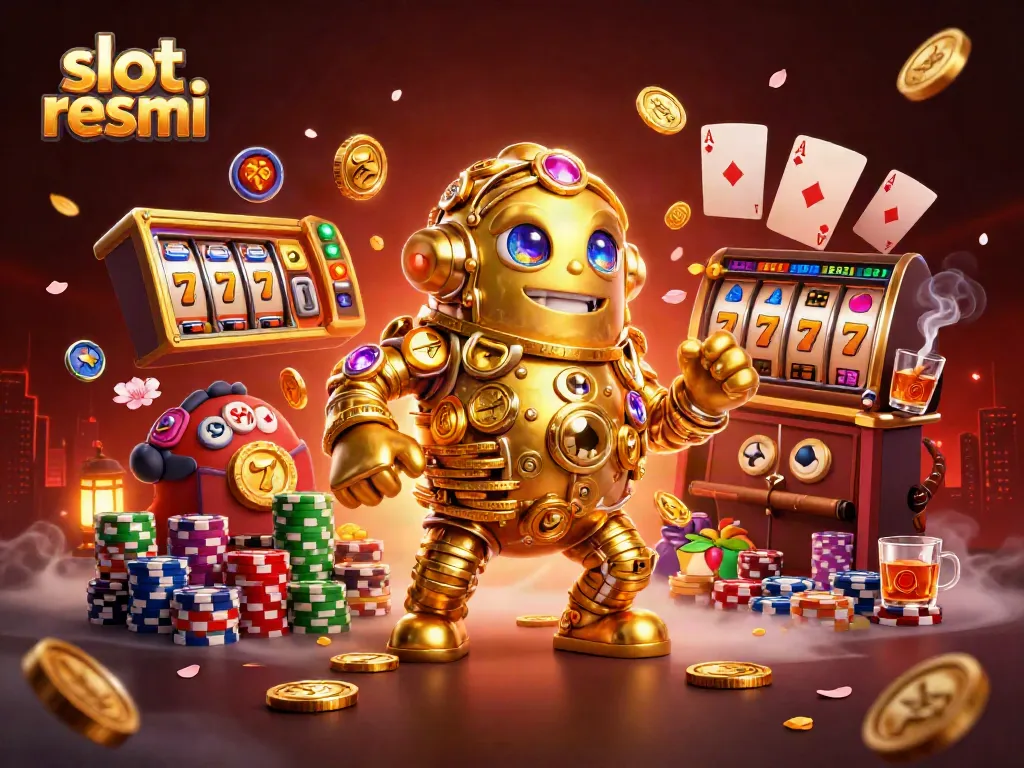 Engage in the thrilling slot resmi experience with a golden golem and vibrant slot elements.