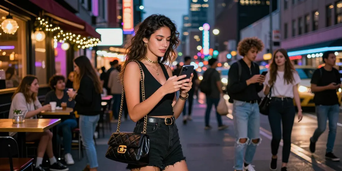 Gái gọi đang hòa mình trong không khí phố phường sôi động, ánh đèn neon rực rỡ.