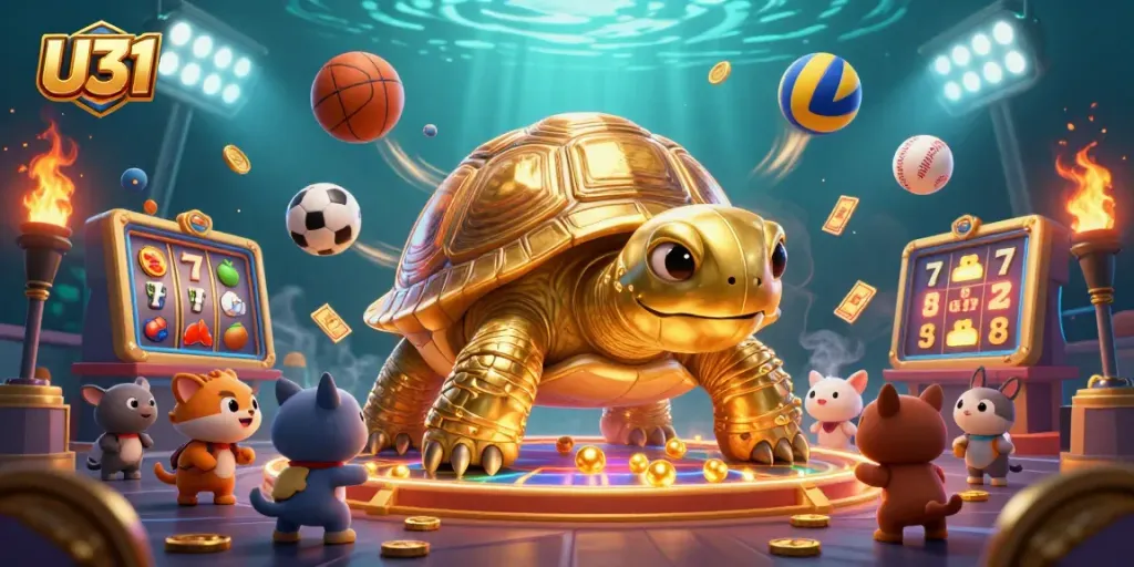 Spin and win at U31 Casino with vibrant slots and dynamic gaming elements in a captivating scene.