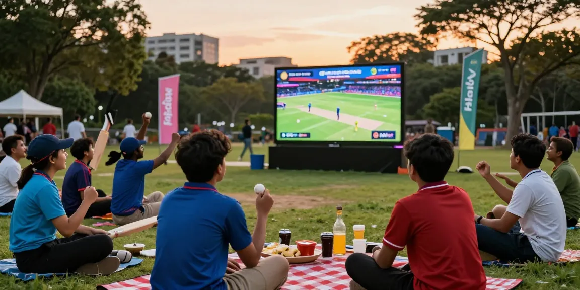 Exciting community cricket gathering enjoying the FairPlay app for live match streaming.