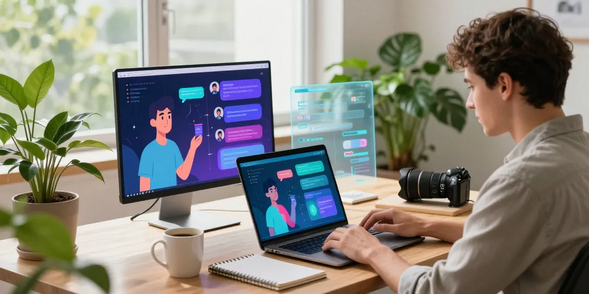 Engaging with Crush on AI in a modern workspace with vibrant AI character displays, showcasing interactive technology.