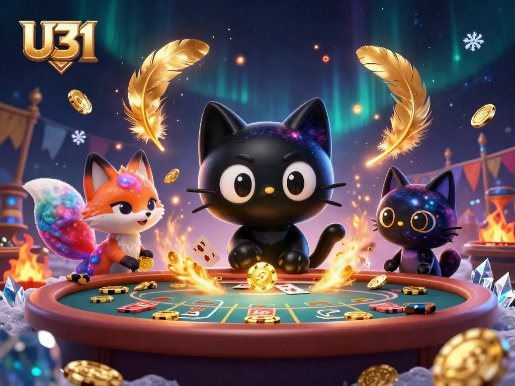 Experience dynamic gameplay with U31 at an animated cosmic casino table filled with gold coins and cards.