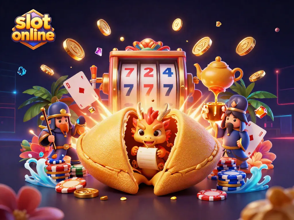 Spin the slot online reels with golden luck surrounded by vibrant gaming elements.