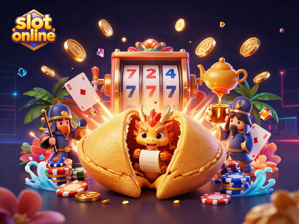 Spin the slot online reels with golden luck surrounded by vibrant gaming elements.