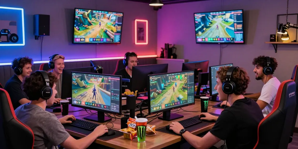Para pemain diana 4d yang bersemangat bermain di ruang gaming modern dengan tampilan grafis canggih.