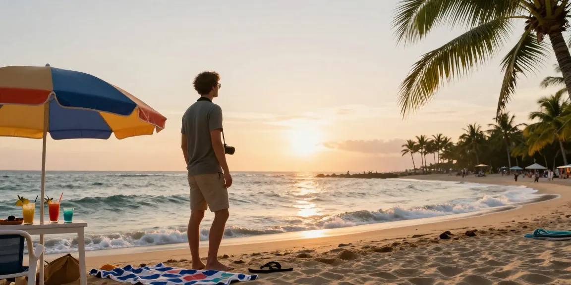 Pemandangan pantai indah di https://miami4d.com/ saat matahari terbenam, wisatawan menikmati suasana santai.