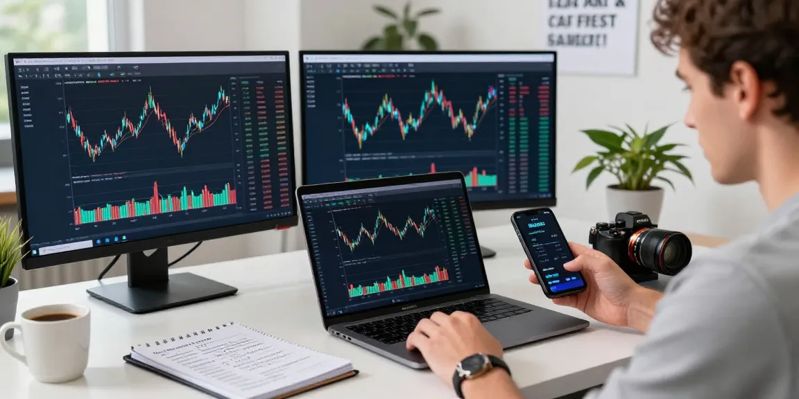 Отзывы о Bitmex: трейдер анализирует рынок криптовалюты в современном офисе.