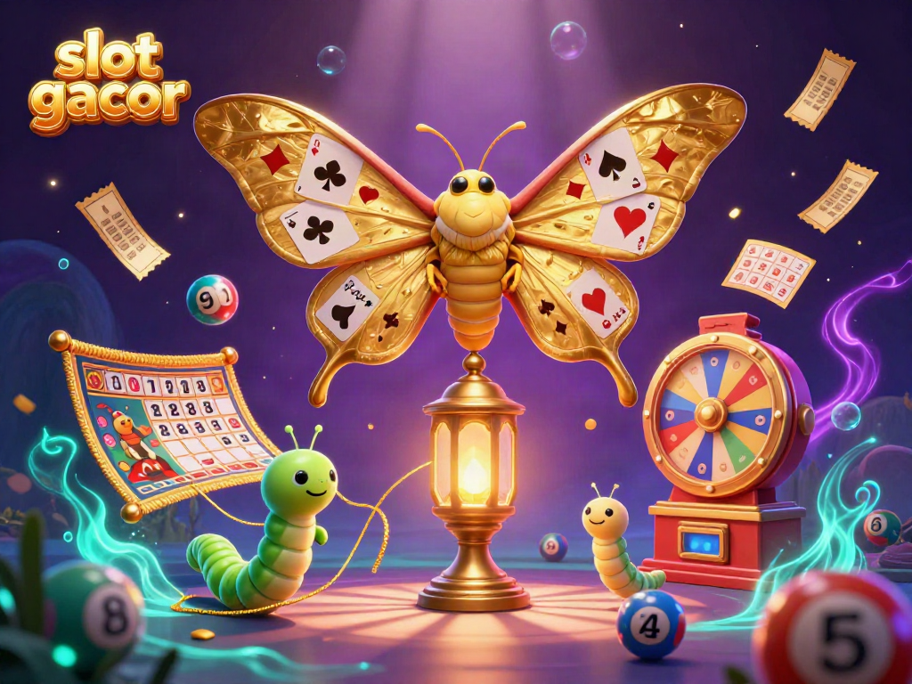 Experience excitement with slot gacor-themed elements including colorful lottery balls and lively slot visuals.