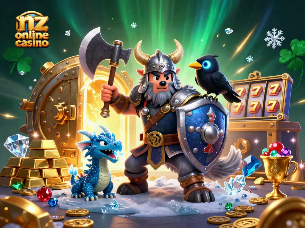 Engage with thrilling games at nz online casino featuring Viking warrior, dragon, and treasure elements.
