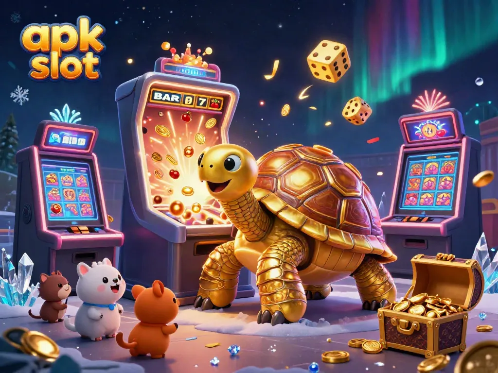 Mengguncang apk slot dengan mesin slot yang terbuka, hewan kecil antri bermain.