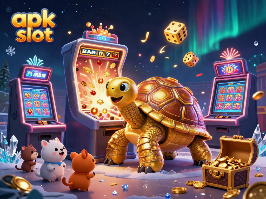 Mengguncang apk slot dengan mesin slot yang terbuka, hewan kecil antri bermain.