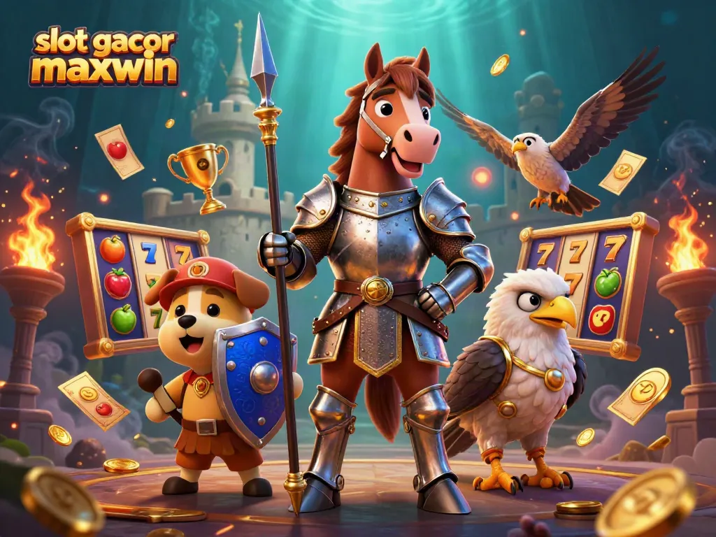 Experience thrilling slot gacor maxwin action with vivid knights, coins, and dynamic game elements.