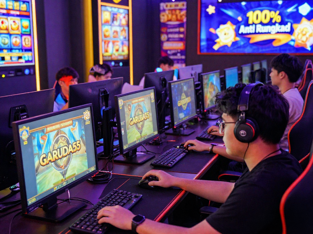 Engaged players enjoying exciting GARUDA55 online slot games in a vibrant gaming atmosphere.