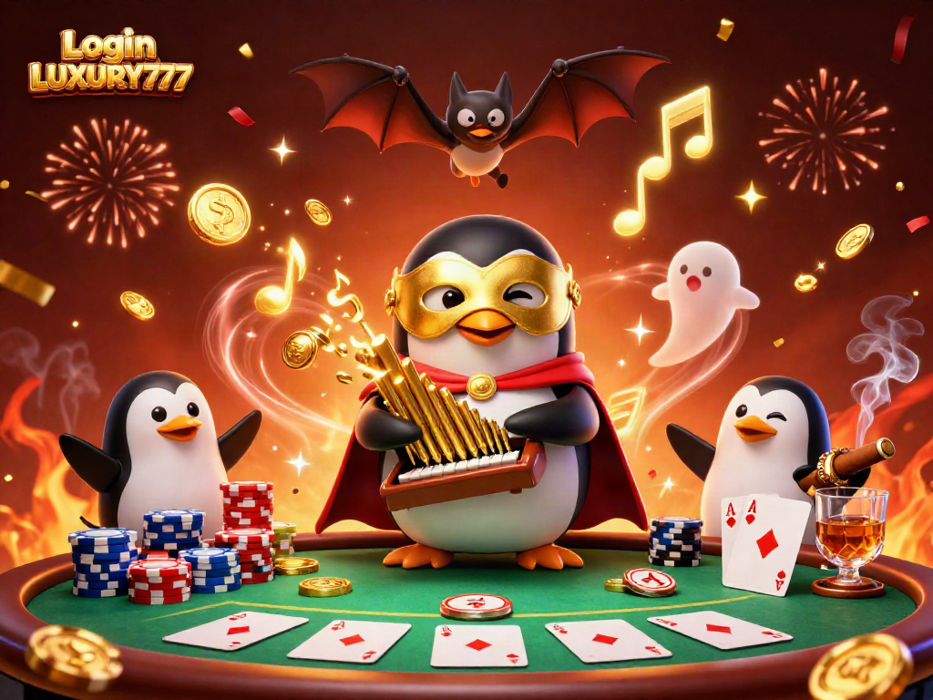 Jangan lewatkan kesempatan Login LUXURY777 dan mainkan poker sambil dikelilingi koin emas dan confetti.