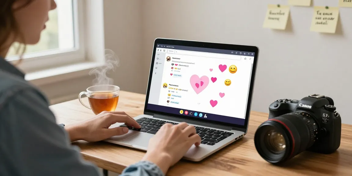 Engaging online chat scene depicting شات تعب قلبي with a user connecting through a laptop, inviting and cozy atmosphere.
